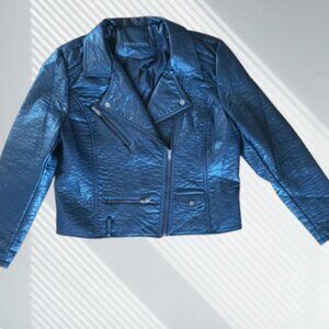 VTG Y2K Black Faux Leather Motorcycle Jacket Size Medium Textured